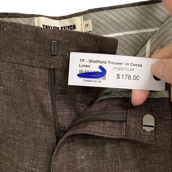 Taylor Stitch The Sheffield Trouser Mens 29 In Coco Brown Linen Unfinished NEW - Picture 14 of 16